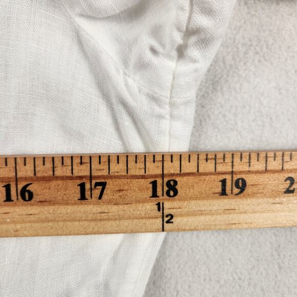 H&M 100% Linen Peplum Wrap Blouse Women’s SZ 8 White Tie Pearl Buttons EUC - Picture 10 of 14